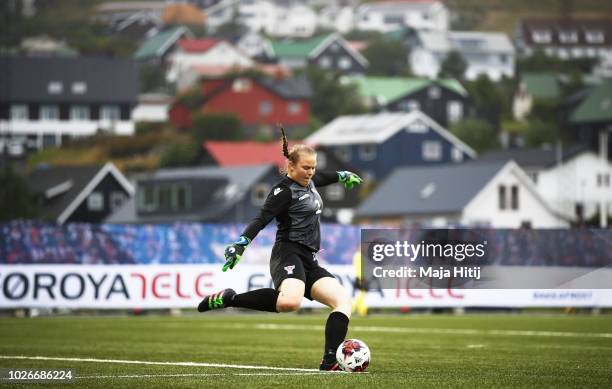Anna Hansen of Faeroe Islands in action during the Faeroe Islands Women's v Germany Women's 2019 FIFA Women's World Championship Qualifier match on...