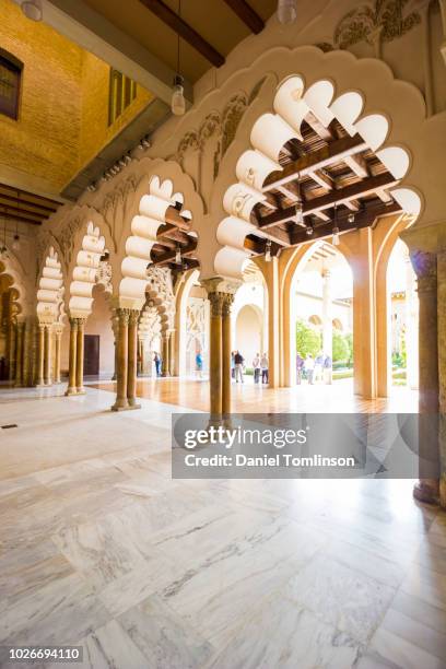 the palacio de la aljafería in the city of zaragoza (saragossa), aragon, spain. - mudéjar stock pictures, royalty-free photos & images