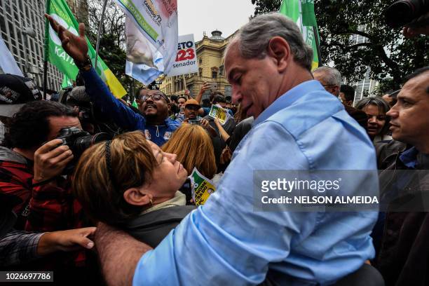Brazilian presidential candidate for the Democratic Labour Party , Ciro Gomes , campaigns in downtown Sao Paulo, Brazil, on September 4, 2018 ahead...