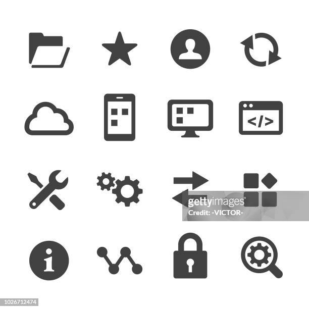 ilustraciones, imágenes clip art, dibujos animados e iconos de stock de configuración de conjunto de iconos - serie acme - aplicación para móviles