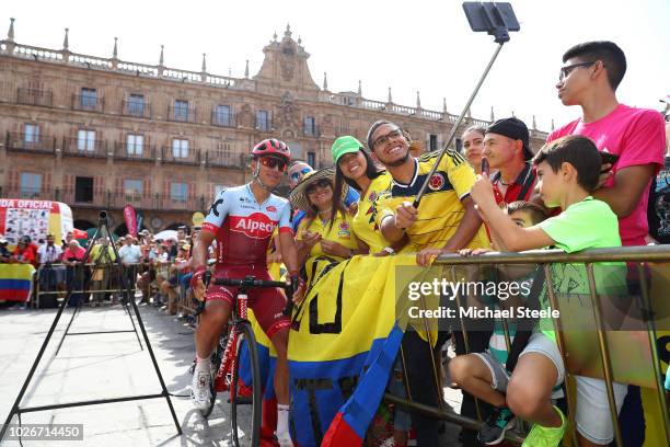 Start / Jhonatan Restrepo of Colombia and Team Katusha Alpecin / Colombian Fans / Public / Selfie / during the 73rd Tour of Spain 2018, Stage 10 a...