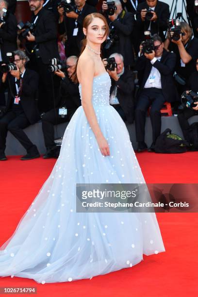 Actress Raffey Cassidy walks the red carpet ahead of the 'Vox Lux' screening during the 75th Venice Film Festival at Sala Grande on September 4, 2018...