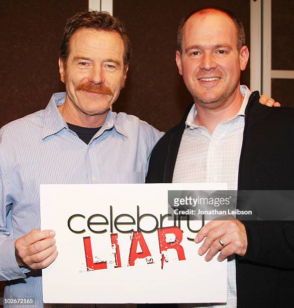 Bryan Cranston and Rich Eisen attend the TheRoomlive.com's "Celebrity Liar" With Bryan Cranston And Rich Eisen at TheRoomLive Studio on July 6, 2010...