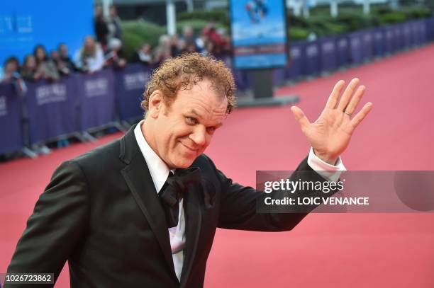 Actor John C Reilly poses on the red carpet before the screening of the film "Les Freres Sisters" as part of the 44th Deauville US Film Festival in...