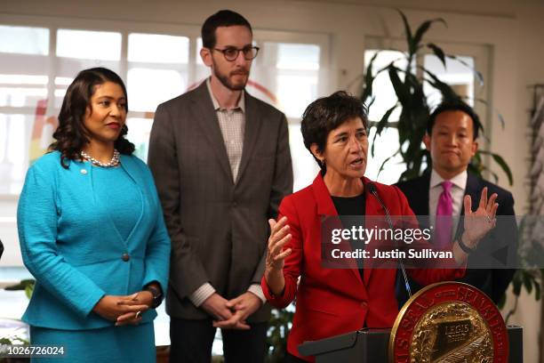 California assemblymember Susan Eggman speaks during a news conference to show support for safe injection sites within city limits at HealthRIGHT 360...