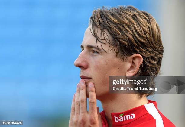 Sander Berge of Norway looks on during training session at Ullevaal Stadion on September 4, 2018 in Oslo, Norway.