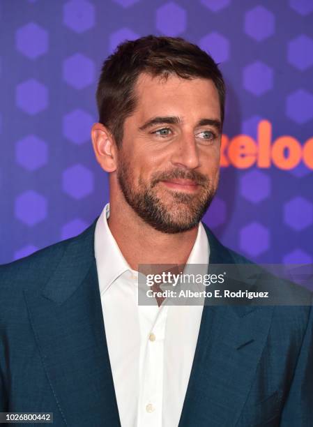 Player Aaron Rodgers attends the Nickelodeon Kids' Choice Sports 2018 at Barker Hangar on July 19, 2018 in Santa Monica, California.