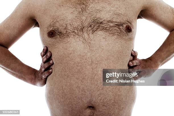 stomach of mature man - hairy chest fotografías e imágenes de stock