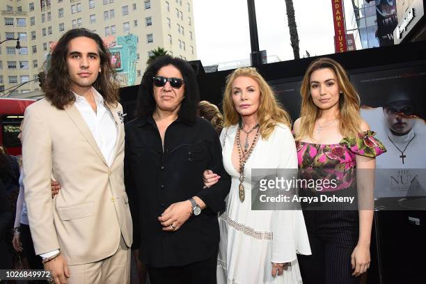 Nick Simmons, Gene Simmons, Shannon Tweed, Sophie Simmons attends the premiere of Warner Bros. Pictures' 'The Nun' at TCL Chinese Theatre on...