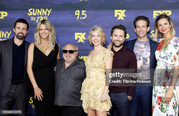 Rob McElhenney, Kaitlin Olson, Danny DeVito, Mary Elizabeth Ellis, Charlie Day, Glenn Howerton and Jill Latiano attend the premiere of FXX's 'It's...