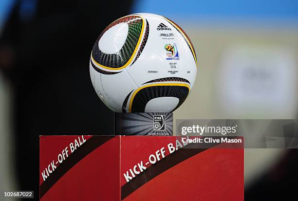 The official Jabulani matchball ahead of the 2010 FIFA World Cup South Africa Semi Final match between Germany and Spain at Durban Stadium on July 7,...