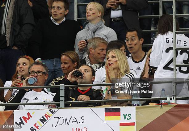 Silvia Meichel, girlfriend of Mario Gomez of Germany, and Bastian Schweinsteiger's girlfriend Sarah Brandner attend the 2010 FIFA World Cup South...