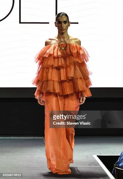 Model walks the runway at Fe Noel fashion show during New York Fahion Week at Capitale on September 4, 2018 in New York City.