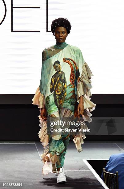 Model walks the runway at Fe Noel fashion show during New York Fahion Week at Capitale on September 4, 2018 in New York City.