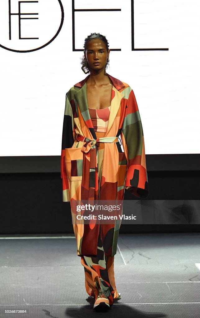 A model walks the runway at Fe Noel fashion show during New York ...
