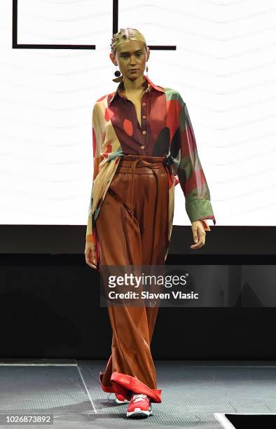 Model walks the runway at Fe Noel fashion show during New York Fahion Week at Capitale on September 4, 2018 in New York City.