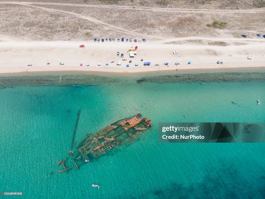 Drone images of the shipwreck beach, Epanomi, Greece