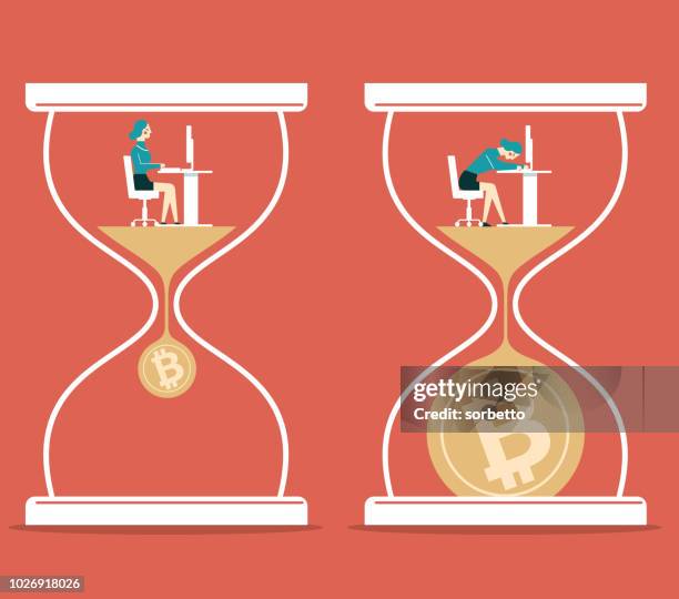 time pressure - bitcoin - businesswoman - wasting time and money stock illustrations