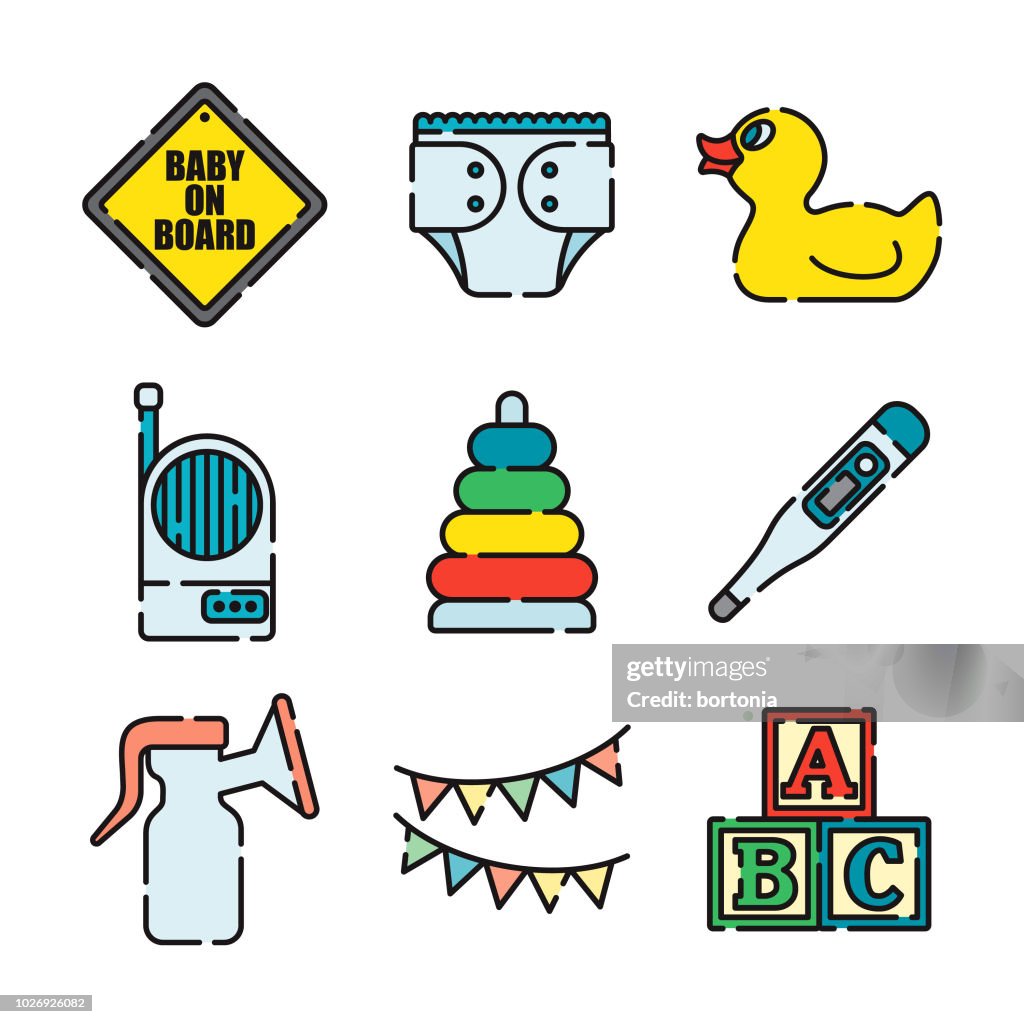 Baby Supplies Thin Line Icon Set