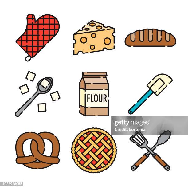 baking thin line icon set - baking ingredients white background stock illustrations