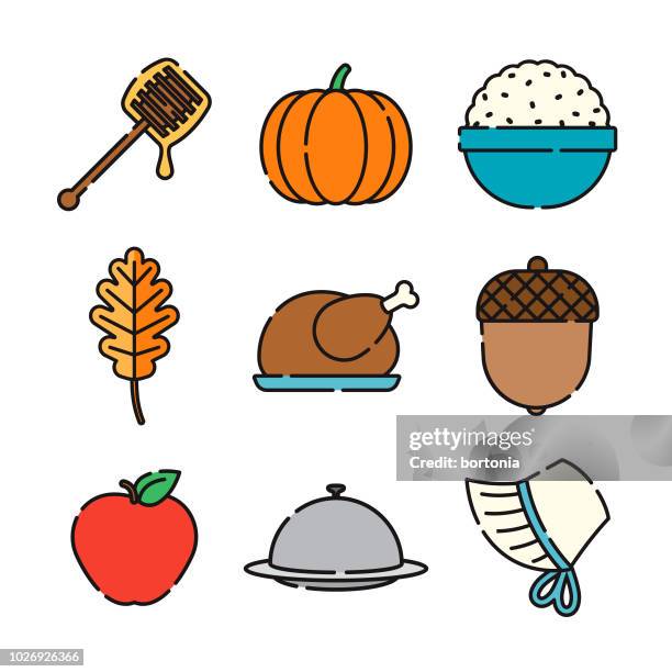 thanksgiving dünne linie-icon-set - cloche stock-grafiken, -clipart, -cartoons und -symbole