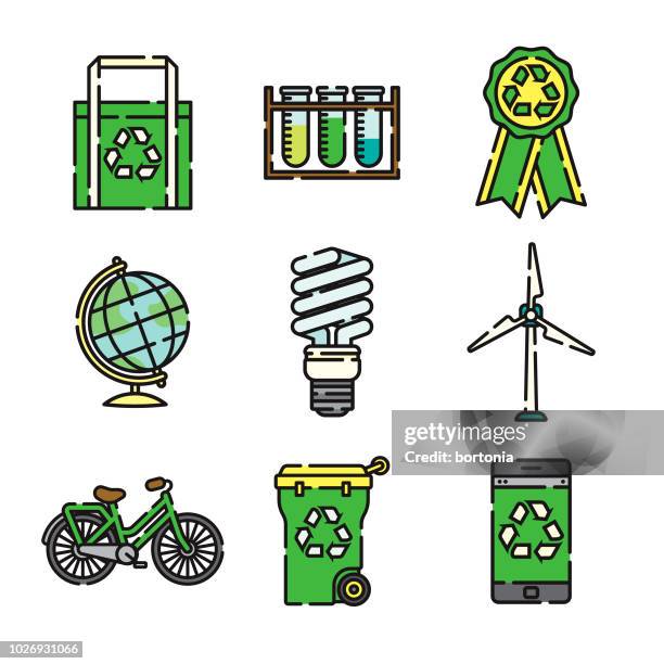 environment thin line icon set - recycling electronics stock illustrations
