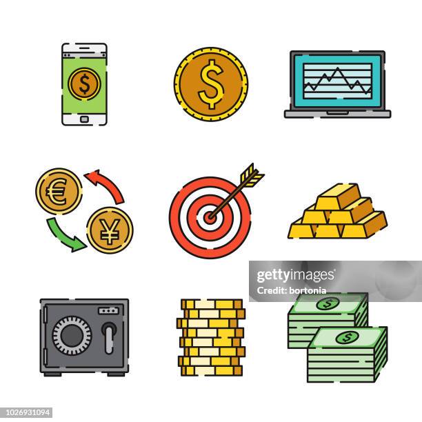 finance and banking thin line icon set - online banking computer stock illustrations
