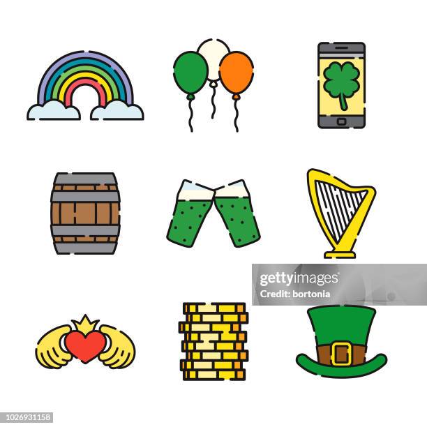saint patrick's day thin line icon set - balloon string stock illustrations