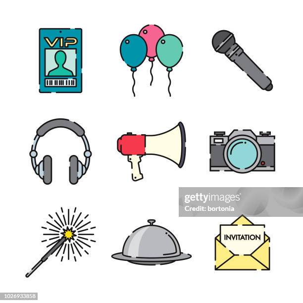 celebration thin line icon set - serving tray white background stock illustrations