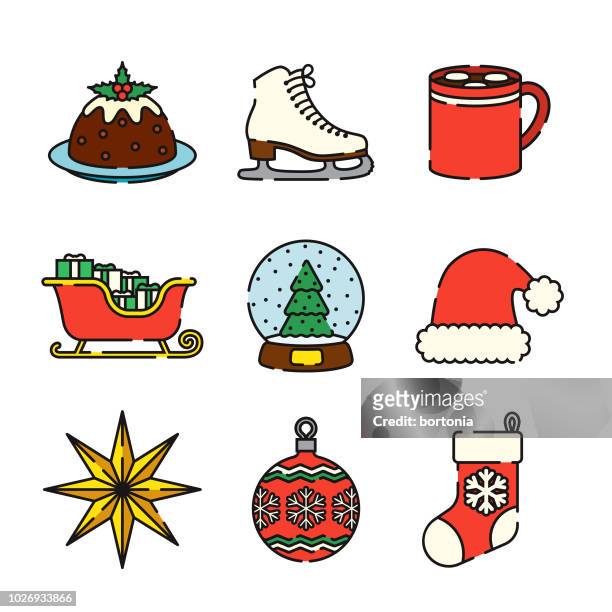 weihnachten dünne linie-icon-set - christmas stocking stock-grafiken, -clipart, -cartoons und -symbole