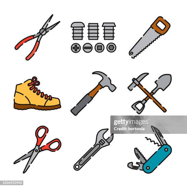 home improvement-dünne linie-icon-set - stiefel-mit-stahlkappen stock-grafiken, -clipart, -cartoons und -symbole