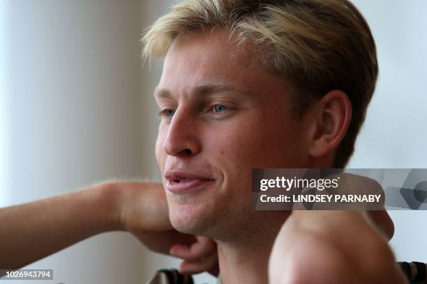 Frenkie de Jong of Ajax speaks to media during a press one-to-one conference at Saint George's Park National Football Centre in Staffordshire,...