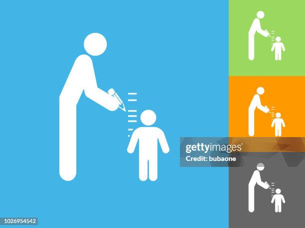 parent measuring child's height flat icon on blue background - measuring child height stock illustrations