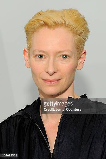 Actress Tilda Swinton poses for a photo at the Sally Potter Retrospective at The Museum of Modern Art on July 7, 2010 in New York City.