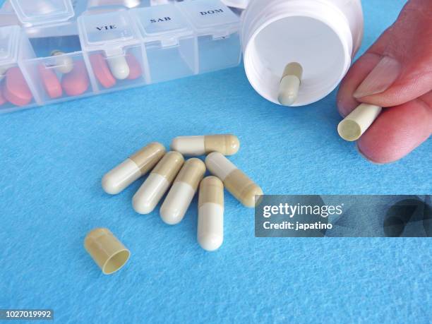 placebo effect. empty capsule - pillbox hat stock pictures, royalty-free photos & images