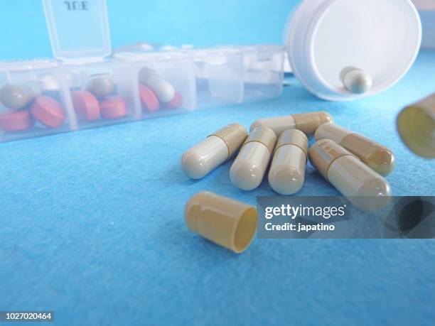 placebo effect. empty capsule - pillbox hat stock pictures, royalty-free photos & images