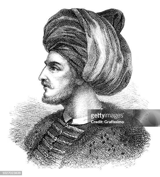 mehmed ii the conqueror portrait illustration 1882 - ottoman emperor stock illustrations