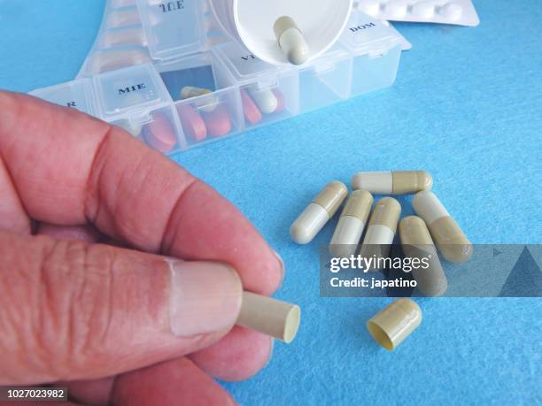 placebo effect. empty capsule - pillbox hat stock pictures, royalty-free photos & images