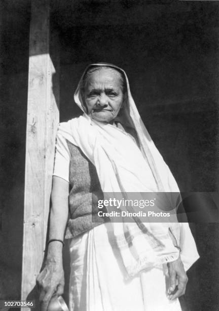 Kasturba Gandhi , the wife of Indian statesman and activist Mohandas Karamchand Gandhi, at Sevagram Ashram in India, 1939.