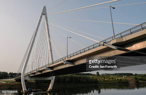General view of the new Northern Spire bridge spanning the River Wear on the day that it opens for a pedestrian walk-over on August 28, 2018 in...