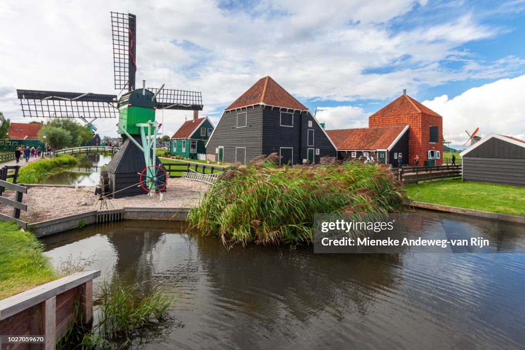 Zaanse Schans, with historic windmills and houses, Zaandam, North Holland, The Netherlands.