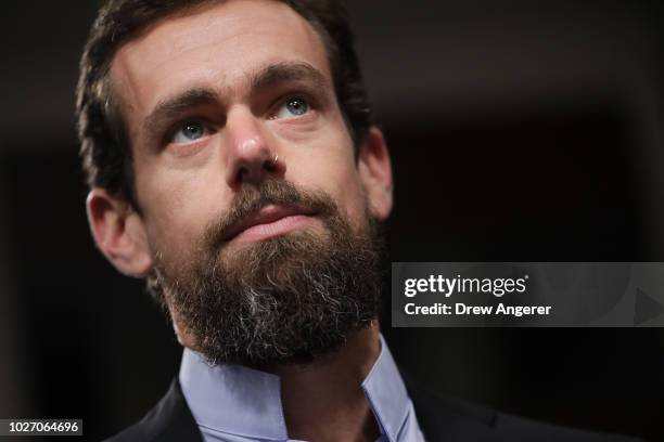 Twitter chief executive officer Jack Dorsey looks on during a Senate Intelligence Committee hearing concerning foreign influence operations' use of...