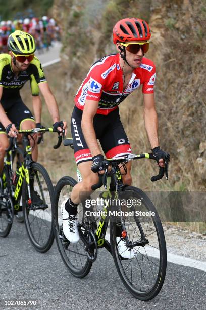 Michael Albasini of Switzerland and Team Mitchelton-Scott / Simon Yates of Great Britain and Team Mitchelton-Scott Red Leader Jersey / during the...