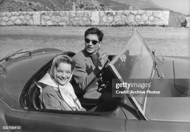 French actor Alain Delon with his partner, actress Romy Schneider , circa 1960.