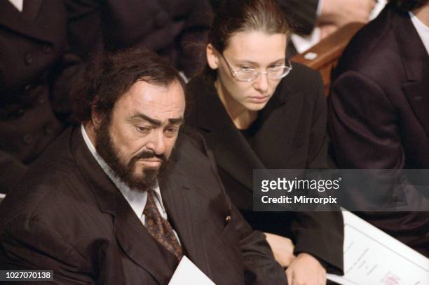The funeral of Diana, Princess of Wales at Westminster Abbey, London. Italian operatic tenor Luciano Pavarotti and his partner Nicoletta Mantovani....