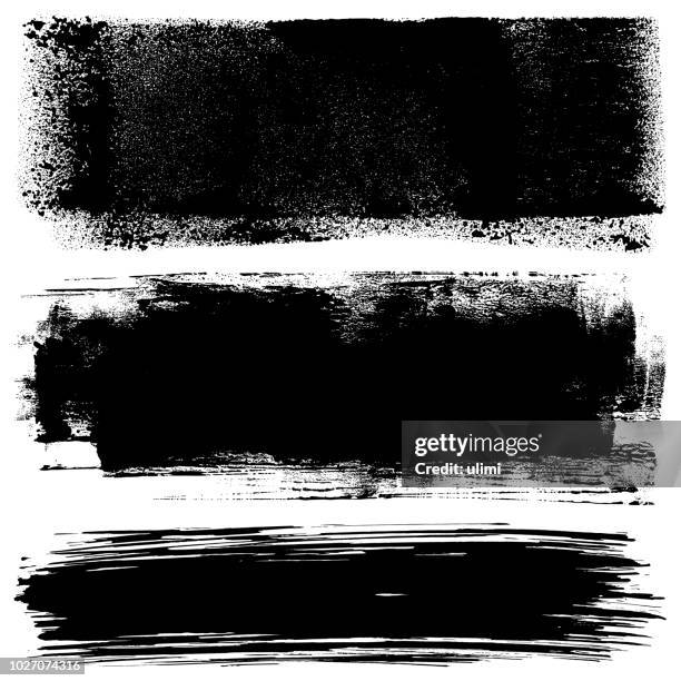 illustrazioni stock, clip art, cartoni animati e icone di tendenza di elementi di design grunge. rullo di vernice e pennellate - schiacciato