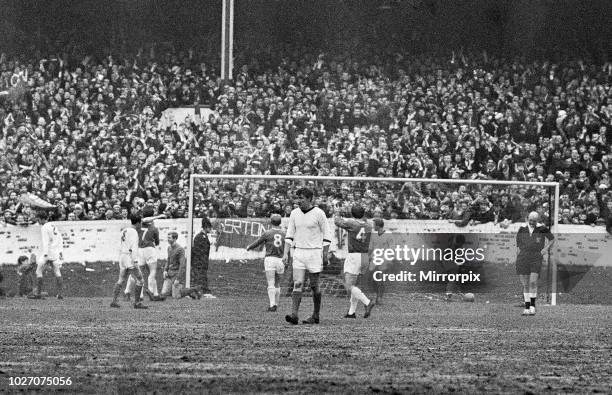 Cup Fifth Round match at Goodison Park. Everton 2 v Tranmere Rovers 0. Celebrations after Johnny Morrissey scored the second goal of the match. 9th...