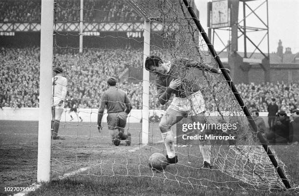 Cup Fifth Round match at Goodison Park. Everton 2 v Tranmere Rovers 0. John Morrissey of Everton brings the ball out of the Tranmere net after his...