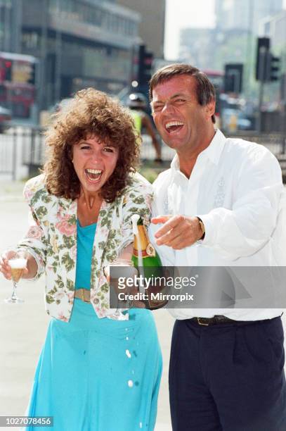 Tony Blackburn and Debbie Thomson celebrate their engagement. 29th July 1991.