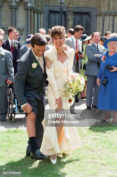 The wedding of Tony Blackburn and Debbie Thomson held at St Margaret's Church, Westminster. 13th June 1992.